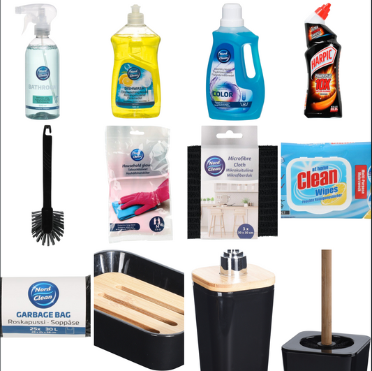 Cleaning Essentials Toilet Brush Soaps Wipes